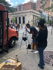 Members of the public joining in at the Sainte Catherine community art project